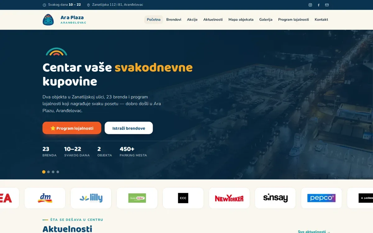 Ara Plaza — screenshot of the live site